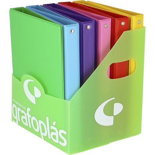 GRAFOPLÁS - CARPETA de ANILLAS PVC ESCOLAR COLORS 4º 4 an.20mm EXPOSITOR de 10 (6 colores) (Ref.16225)