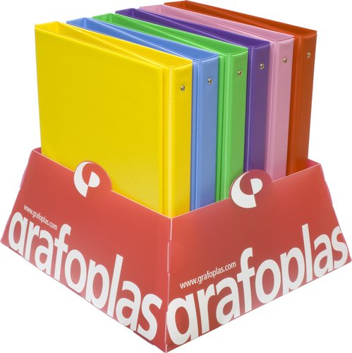 GRAFOPLÁS - CARPETA de ANILLAS PVC ESCOLAR COLORS Fº 4 an.25mm EXPOSITOR de 12 (6 colores) (Ref.16325)