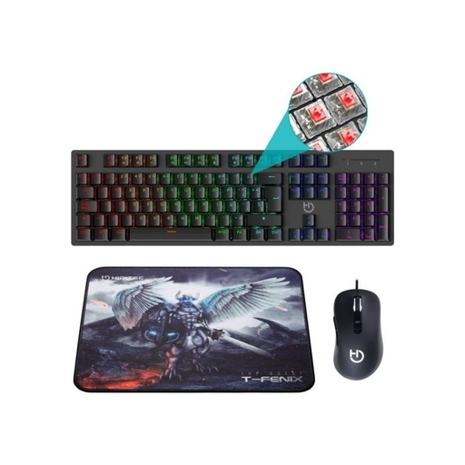 HIDITEC - Combo Gaming GK400 Tecl+Rat+Alfombrilla (Ref.PAC010026)