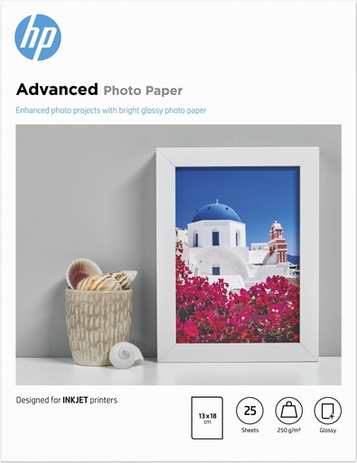 HP - Papel Advanced glossy photo, 250g/m2, 13x18cm borderless, 25 hojas (Ref.Q8696A)