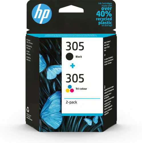 HP - Paquete de 2 cartuchos de tinta original 305 tricolor / negro (Ref.6ZD17AE)
