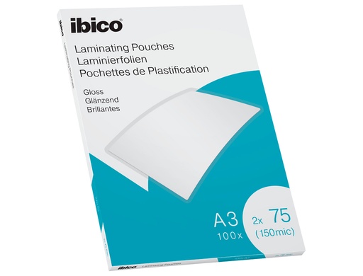 IBICO - CAJA 100 BOLSAS DE PLASTIFICACION 303X426 A3 BRILLO 75 MICRAS (Ref.627319)