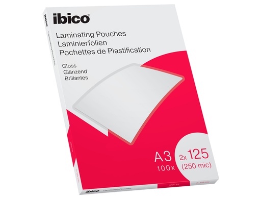 IBICO - CARTERAS PLASTIFICACIÓN DOCUMENTOS A3 BRILLO 2X125 MICRAS -CAJA 100U- (Ref.627321)