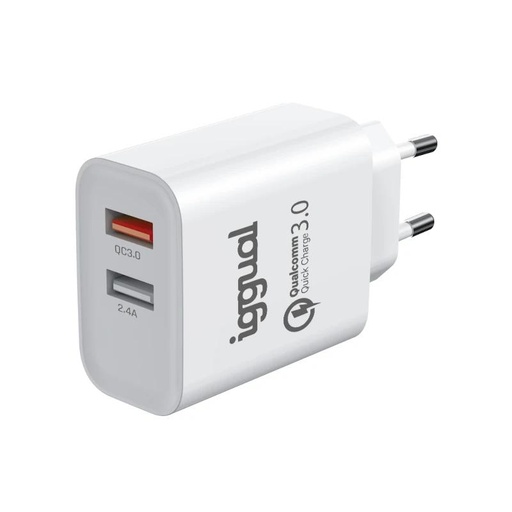 IGGUAL - Cargador 2xUSB carga rápida QC3.0 30W (Ref.IGG317389)