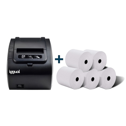 IGGUAL - Kit impresora térmica TP8002 + 5 rollos (Ref.IGG316641+IGG317655)