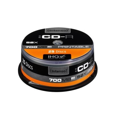 INTENSO - CD-R 700MB 52x Printable Tarrina 25Uds (Canon L.P.I. 2€ Incluido) (Ref.1801124)