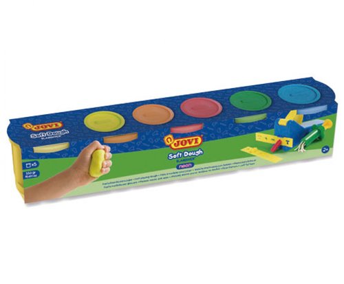 JOVI - PLASTILINA SOFT DOUGH BLANDIVER 5 BOTES DE 110GR COLORES NEÓN EN ESTUCHE (Ref.405F)