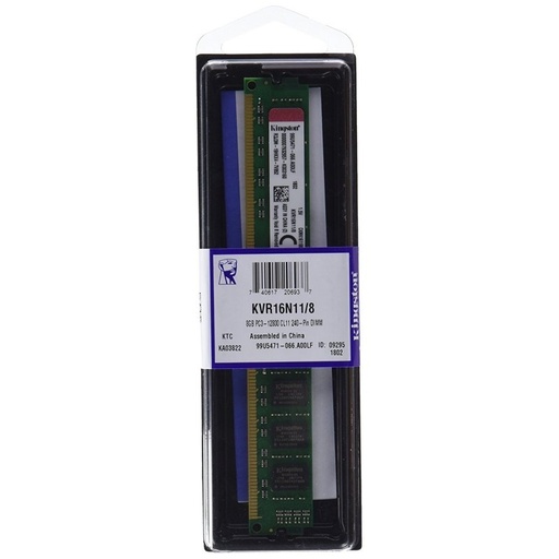 KINGSTON - Technology ValueRAM 8GB DDR3 1600MHz Module módulo de memoria (Ref.KVR16N11H/8)