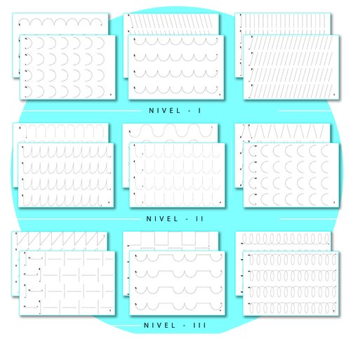 KLUGER - FICHAS GRAFOMOTRICIDAD NIVEL 2 primeros trazos, 24 fichas reutilizables +3 AÑOS (Ref.D11046)