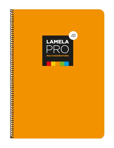 LAMELA - CUADERNO ESPIRAL 100 HOJAS FOLIO CUADRÍCULA 4X4 CON MARGEN NARANJA -PAQUETE 5U- (Ref.7FTE104N)