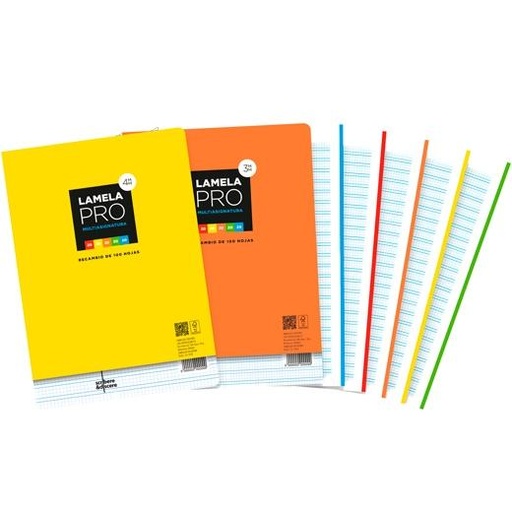 LAMELA - RECAMBIO PRO 4 TALADROS 100H A4 90GR RAYADO 4MM MULTIASIGNATURAS 5 COLORES (Ref.09A404)