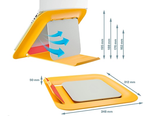 LEITZ - SOPORTE PARA PORTATIL ERGO COSY AJUSTABLE 4 ALTURAS COLOR AMARILLO 310X50X247 MM (Ref.64260019)