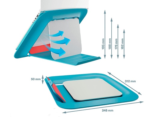 LEITZ - SOPORTE PARA PORTATIL ERGO COSY AJUSTABLE 4 ALTURAS COLOR AZUL 310X50X247 MM (Ref.64260061)