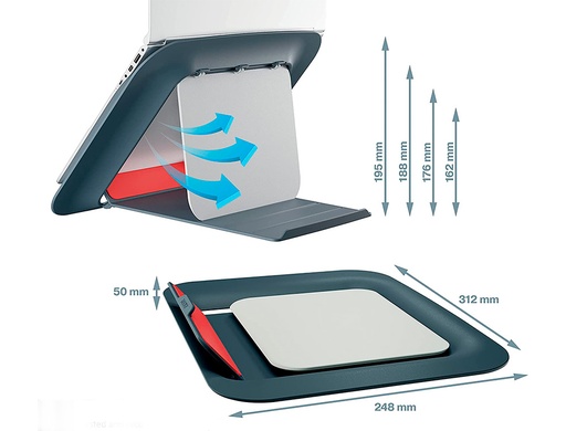 LEITZ - SOPORTE PARA PORTATIL ERGO COSY AJUSTABLE 4 ALTURAS COLOR GRIS 310X50X247 MM (Ref.64260089)