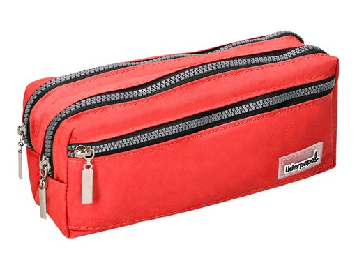 LIDERPAPEL - BOLSO ESCOLAR PORTATODO RECTANGULAR 3 BOLSILLOS ROJO 210X80X85 MM (Ref.PX13)