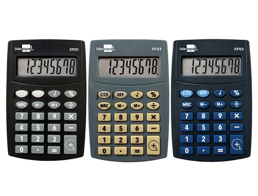LIDERPAPEL - CALCULADORA BOLSILLO 8 DIGITOS PILAS 99X64X9 MM EXPOSITOR DE 16 UNIDADES COLORES SURTIDOS (Ref.XF04)