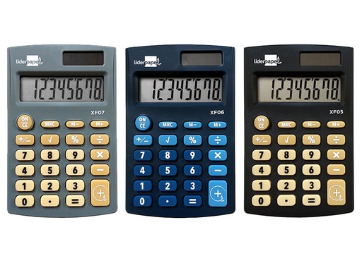LIDERPAPEL - CALCULADORA BOLSILLO 8 DIGITOS SOLAR Y PILAS 98X62X8 MM EXPOSITOR DE 16 UNIDADES COLORES (Ref.XF08)