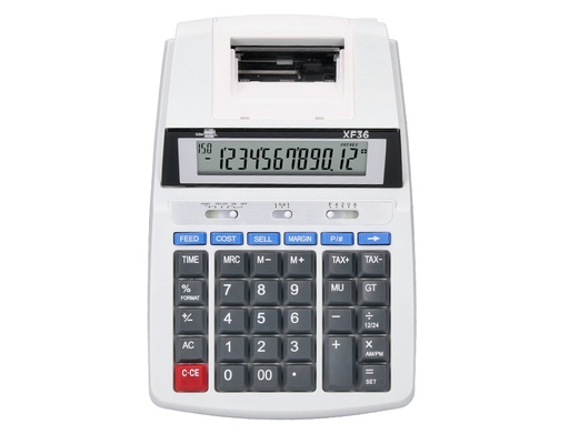 LIDERPAPEL - CALCULADORA IMPRESORA PANTALLA PAPEL 58 MM 12 DIGITOS IMPRESION BICOLOR BLANCA 235X155X62 MM (Ref.XF36)