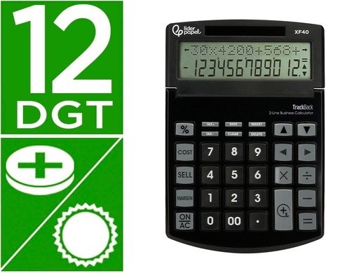 [2166792] LIDERPAPEL - CALCULADORA SOBREMESA 12 DIGITOS SOLAR Y PILAS COLOR NEGRO 175X120X30mm - 40% RECICLADA (Ref.XF40)