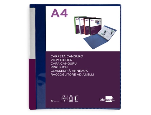 LIDERPAPEL - CARPETA CANGURO 2 ANILLAS 25 MM MIXTAS POLIPROPILENO DIN A4 AZUL TRANSLUCIDO (Ref.KG49)