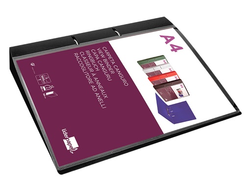 LIDERPAPEL - CARPETA CANGURO 2 ANILLAS 40 MM MIXTAS POLIPROPILENO DIN A4 NEGRO OPACO (Ref.CH47)