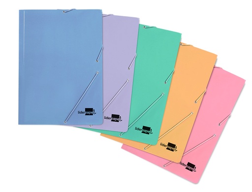 LIDERPAPEL - CARPETA GOMAS FOLIO 3 SOLAPAS CARTON PLASTIFICADO COLORES PASTELES SURTIDOS (Ref.CG40)