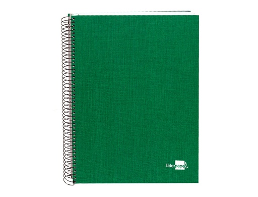 LIDERPAPEL - CUADERNO ESPIRAL A4 MICRO PAPERCOAT TAPA FORRADA 140H 75 GR CUADRO5MM 5 BANDAS 4 TALADROS VERDE (Ref.BA36)