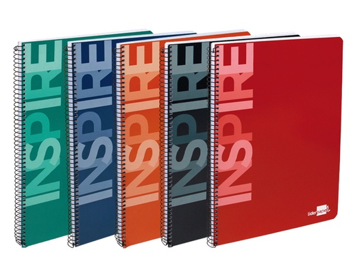 LIDERPAPEL - CUADERNO ESPIRAL FOLIO INSPIRE TAPA DURA 80H 60 GR HORIZONTAL CON MARGEN COLORES SURTIDOS (Ref.BF41)