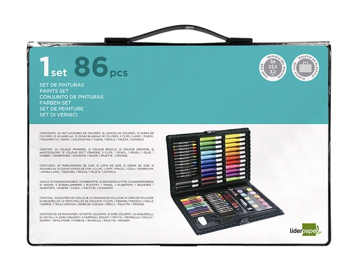 LIDERPAPEL - ESTUCHE DE PINTURA PLASTICO 86 PIEZAS 34X23X3,2 CM (Ref.SX01)