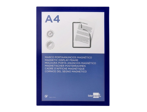 LIDERPAPEL - MARCO PORTA ANUNCIOS MAGNETICO DIN A4 DORSO ADHESIVO REMOVIBLE COLOR AZUL (Ref.MA02)