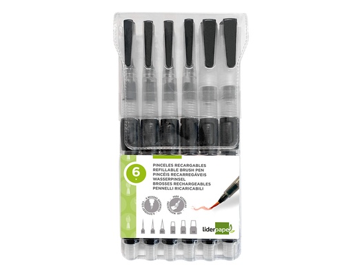 LIDERPAPEL - PINCELES RECARGABLES PARA PRODUCTOS ACUARELABLES SET DE 6 UNIDADESGROSOR PUNTAS SURTIDAS (Ref.PI17)