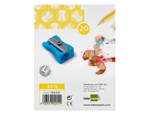 LIDERPAPEL - Sacapuntas/Afilalapices METALICO CUÑA 1 USO COLOR AZUL (Ref.SA16)