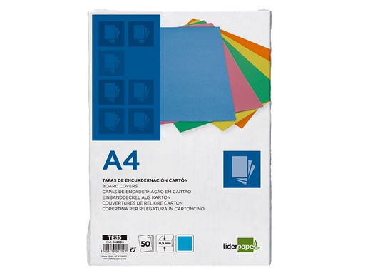 LIDERPAPEL - TAPA ENCUADERNACION CARTON A4 0,9MM AZUL FLUOR PAQUETE DE 50 UNIDADES (Ref.TE35)