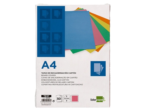 LIDERPAPEL - TAPA ENCUADERNACION CARTON A4 0,9MM ROSA FLUOR PAQUETE DE 50 UNIDADES (Ref.TE37)