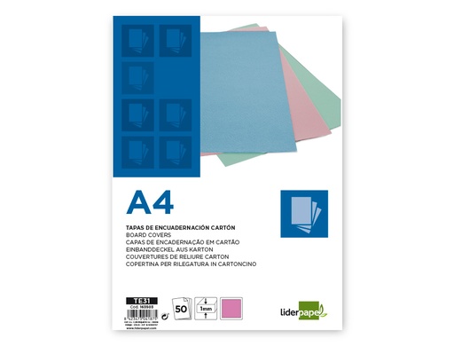 LIDERPAPEL - TAPA ENCUADERNACION CARTON A4 1 MM ROSA PAQUETE DE 50 UNIDADES (Ref.TE31)