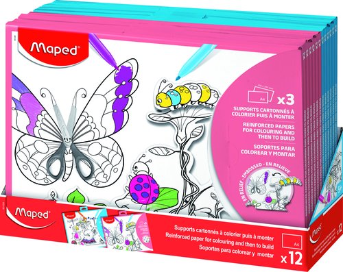MAPED - 3 SOPORTES 3D PARA COLOREAR Y PINTAR + PASTILLAS ADHESIVAS COLORES SURTIDOS (Ref.831226)
