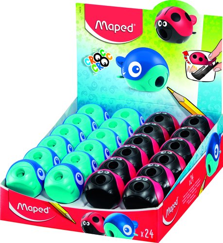 MAPED - Sacapuntas/Afilalapices 1 USO CROC CROC EASY CON DEPOSITO SURTIDO EXPOSITOR de 24 (Ref.18113)