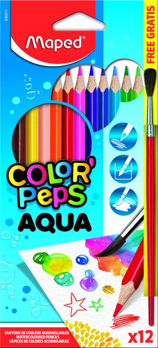 MAPED - LAPICES ACUARELABLES COLOR"PEPS estuche de 12 + 1 PINCEL (Ref.836011)