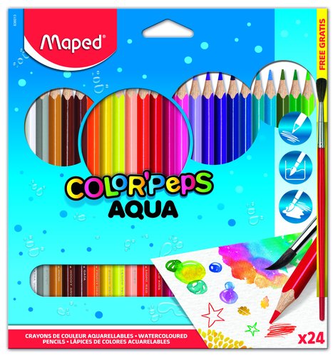 MAPED - LAPICES ACUARELABLES COLOR"PEPS estuche de 24 + 1 PINCEL (Ref.836013)