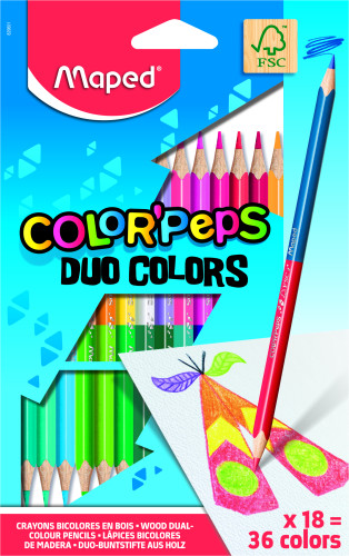 MAPED - LAPICES de COLORES COLOR"PEPS DUO estuche de 18 = 36 colores (Ref.829601FC)