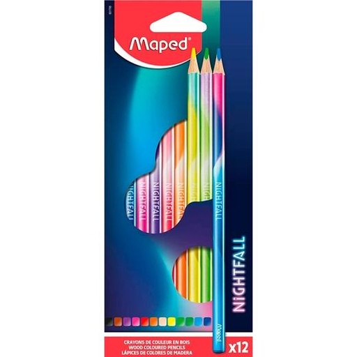 MAPED - LÁPICES DE COLORES NIGHTFALL DE MADERA FSC ESTUCHE DE 12 C/SURTIDOS (Ref.831700)