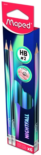 MAPED - LÁPIZ DE GRAFITO NIGHTFALL HB N.2 C/GOMA BLISTER 6U SURTIDOS (Ref.851807)