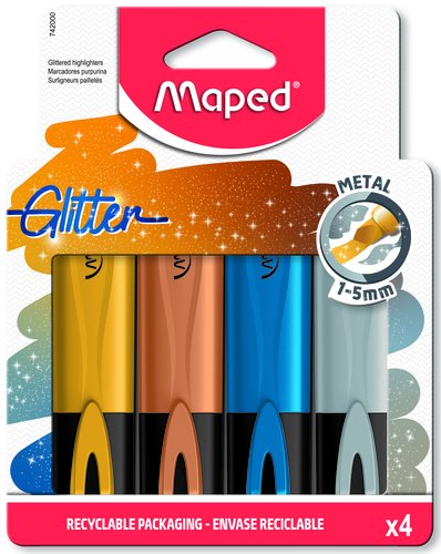 MAPED - MARCADOR FLUORESCENTE GLITTER METAL COLORES SURTIDOS EN ESTUCHE DE 4 (Ref.742000)