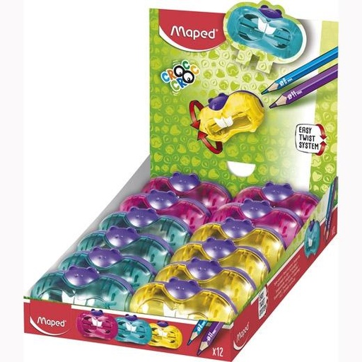 MAPED - Sacapuntas/Afilalapices DE 2 ORIFICIOS CROC CROC TWIST COLORES SURTIDOS CAJA EXPOSITORA (Ref.18411)
