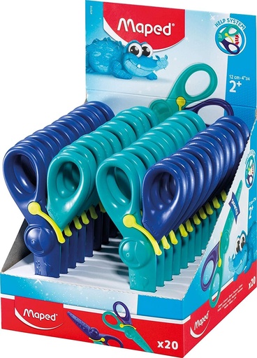 MAPED - TIJERAS INFANTILES KIDIPULSE 12CM C/RESORTE DE APERTURA Y PROTECCIÓN +2 AÑOS AZUL BICOLOR (Ref.472112)