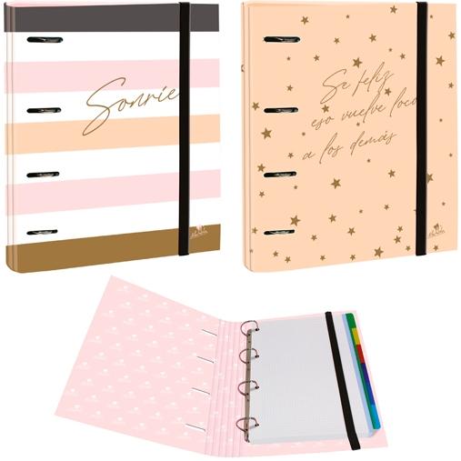 MARIOLA - CARPEBLOCK 4 ANILLAS 40MM FOLIO C/GOMA C/RECAMBIO 100H 90GR CARTÓN FORRADO PLASTIFICADO 6 FRASES DISEÑOS SURTIDOS (Ref.2395FU)