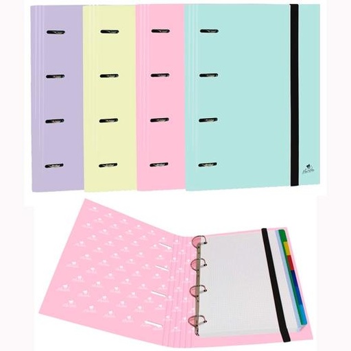 MARIOLA - CARPEBLOCK CARPETA 4 ANILLAS MIXTAS 25MM C/RECAMBIO CARTÓN FORRADO PLASTIFICADO C/SURTIDOS PASTEL (Ref.1304SUPA)