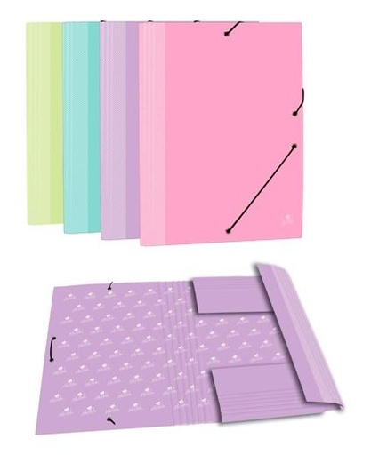 MARIOLA - CARPETA CON GOMAS 3 SOLAPAS FOLIO CARTÓN FORRADO PLASTIFICADO MATE SURTIDOS PASTEL (Ref.4789R)