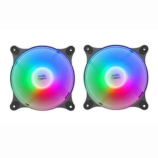 MARS GAMING - MF-DUO Kit 2 Ventiladores FRGB Rainbow 360° Ultra-silencioso Doble Conexión 3PIN + 4PIN Negro (Ref.MFDUO)