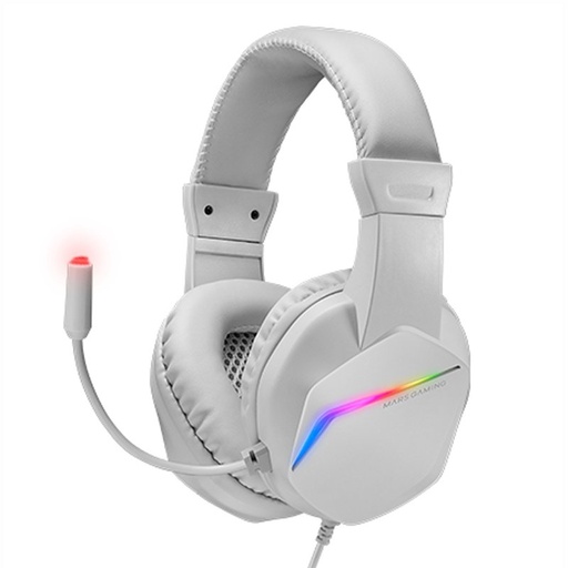 MARS GAMING - MH122 Blanco, Cascos Gaming FRGB Over Ear con Micrófono, Sonido HiFi, Cancelación de Sonido, Ultraligeros, PS4 PS5 Xbox Switch Tablet Windows Mac (Ref.MH122W)